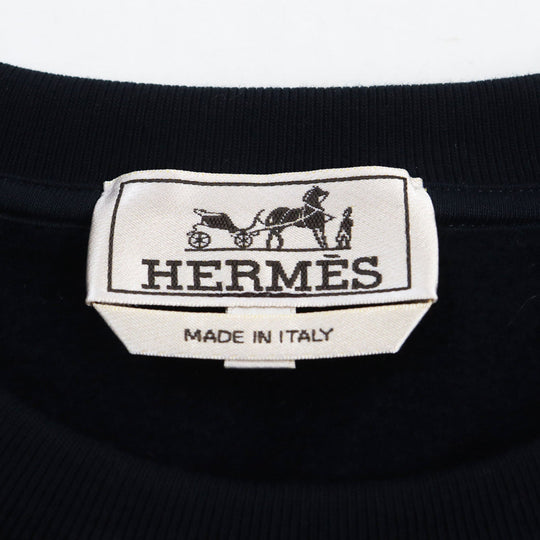 HERMES sweat Main: 100% cotton, part: 90% cotton, part: 10% polyester, part: lamb leather black Chevaux en Symmetry mens M Used Authentic