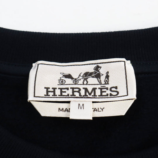 HERMES sweat Main: 100% cotton, part: 90% cotton, part: 10% polyester, part: lamb leather black Chevaux en Symmetry mens M Used Authentic