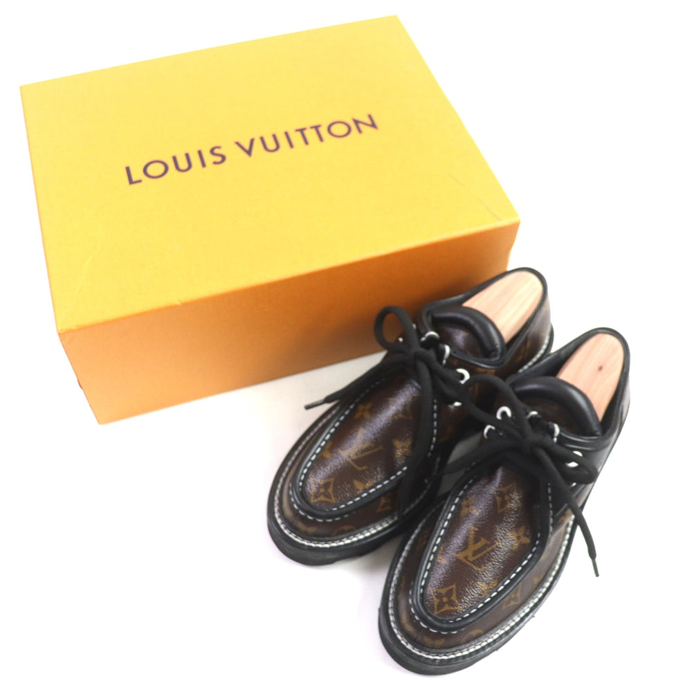 LOUIS VUITTON Leather shoes Part: Leather, Monogram canvas Brown black Bobble Line Derby Women 38 Used Authentic