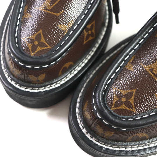 LOUIS VUITTON Leather shoes Part: Leather, Monogram canvas Brown black Bobble Line Derby Women 38 Used Authentic