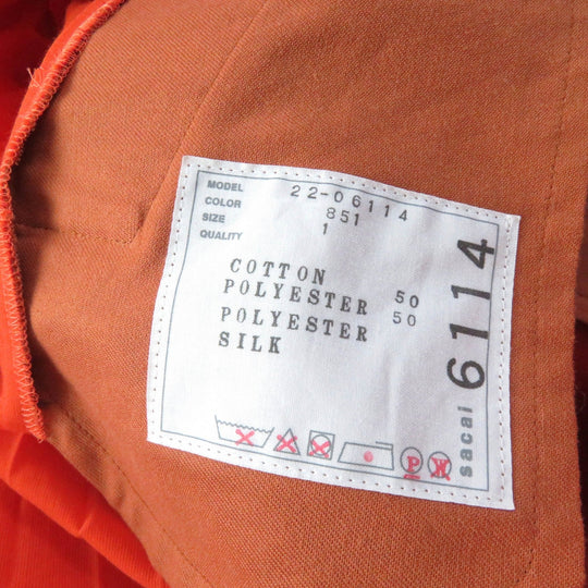 Sacai one piece 22-06114 Outer: 50% cotton, Outer: 50% polyester, Part: 53% polyester, Part: 47% silk, Lining: 100% polyester, Part: 100% polyester Orange Women 1 Used Authentic