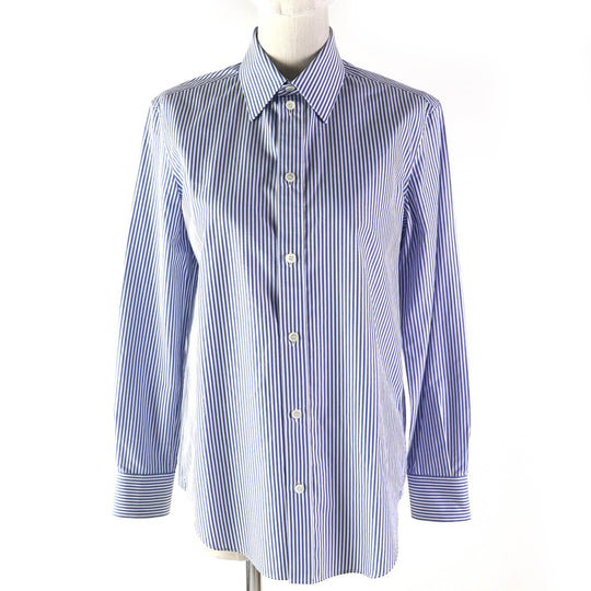 CELINE Long sleeve shirt 2C009037F Main: 100% cotton Blue white Women 36 Used Authentic