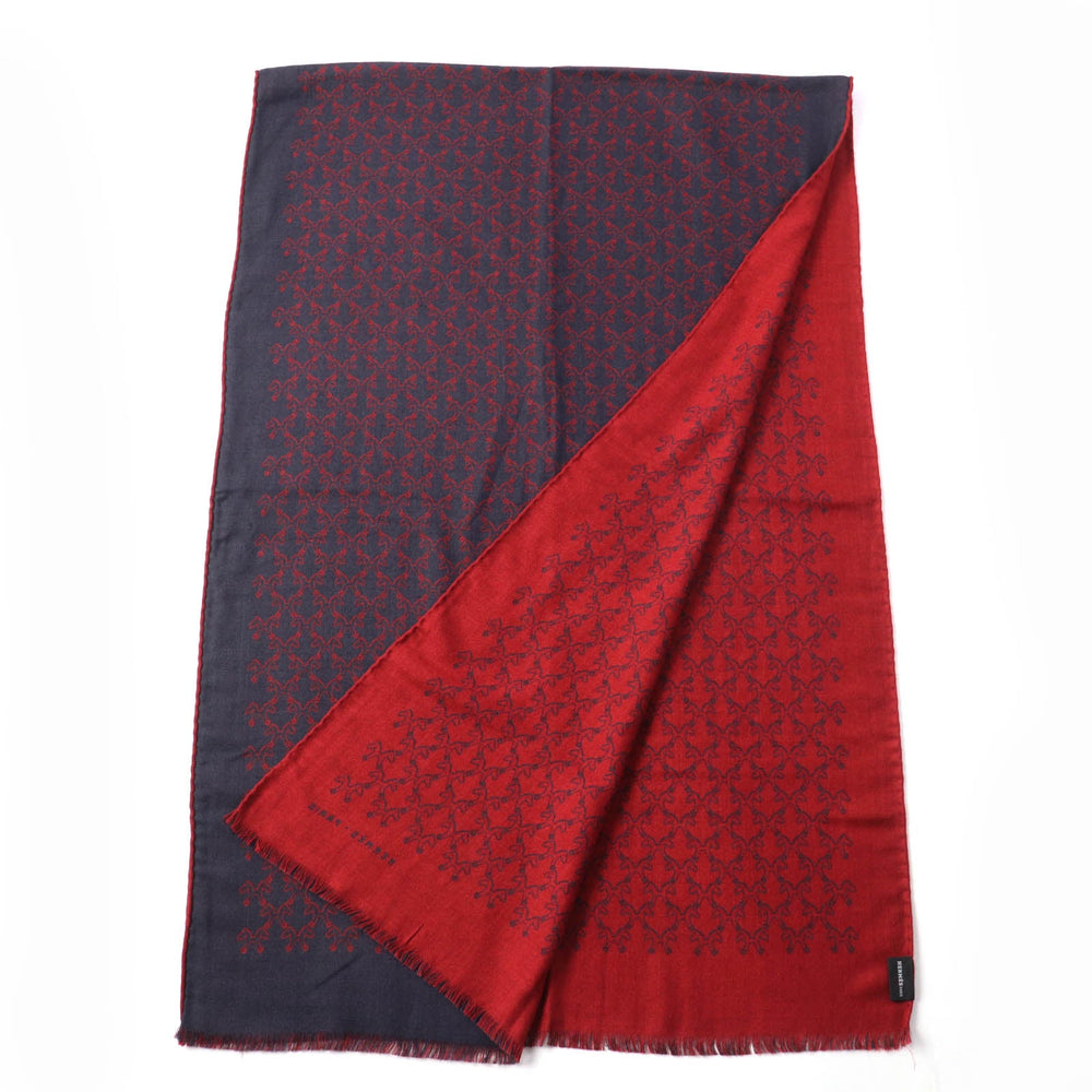 HERMES Scarf Main: 70% cashmere, Main: 30% silk Navy red Women Used Authentic