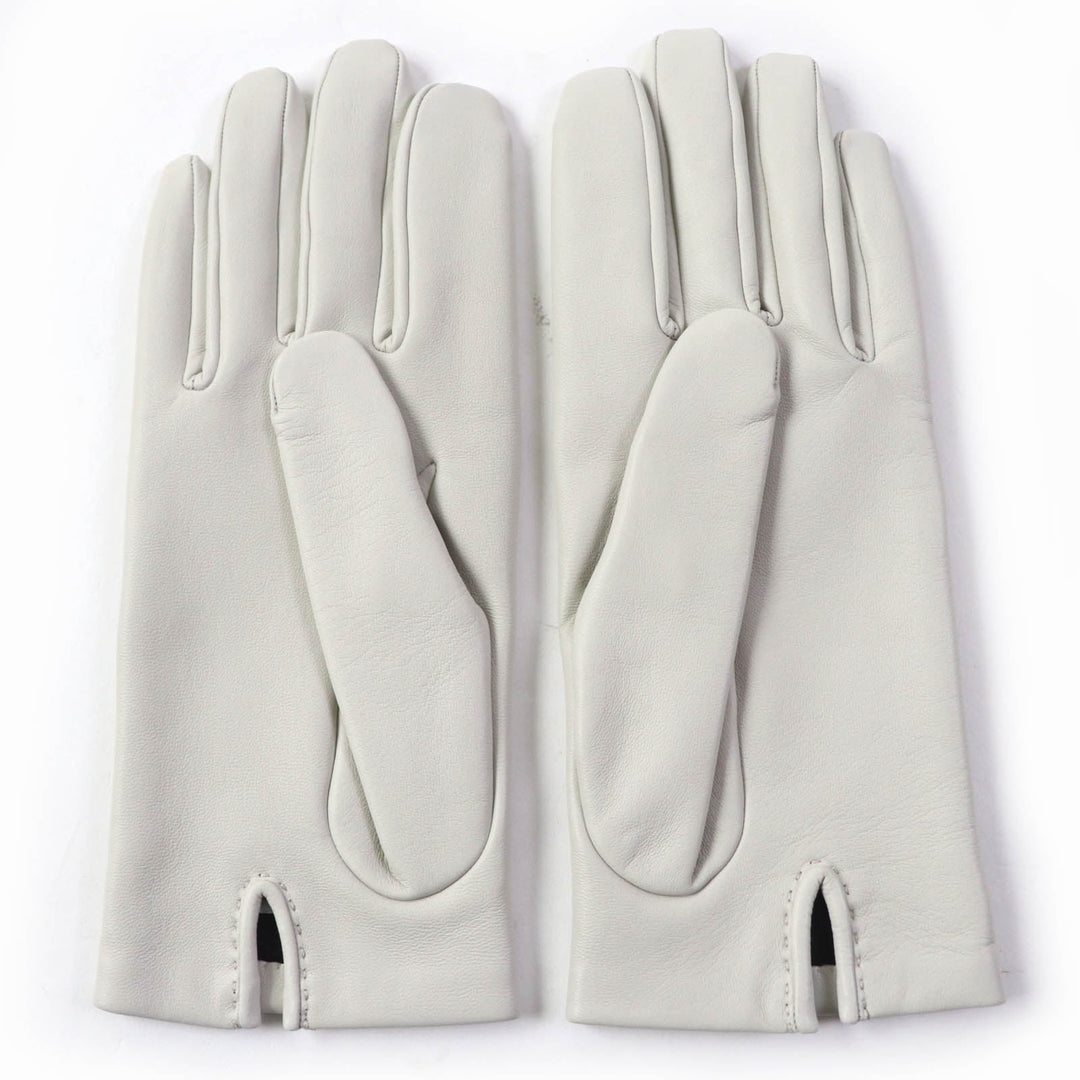 HERMES gloves Main: Leather, Lining: 100% Silk Light gray Chene Dunkle Women 7.5 Used Authentic
