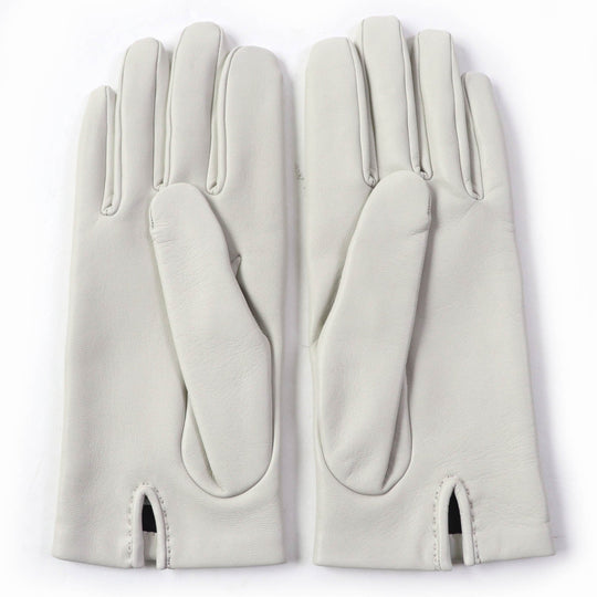 HERMES gloves Main: Leather, Lining: 100% Silk Light gray Chene Dunkle Women 7.5 Used Authentic