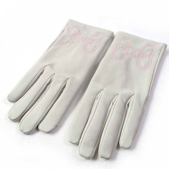 HERMES gloves Main: Leather, Lining: 100% Silk Light gray Chene Dunkle Women 7.5 Used Authentic