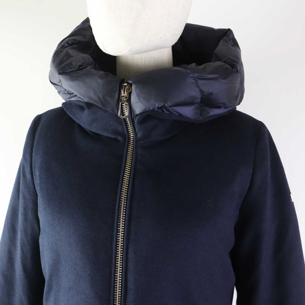 DUNO down coat Outer material: 42% wool, Outer material: 40% rayon, Outer material: 18% polyester, Outer material: 100% polyester, Lining: 100% nylon Navy BALLON Women 40 Used Authentic