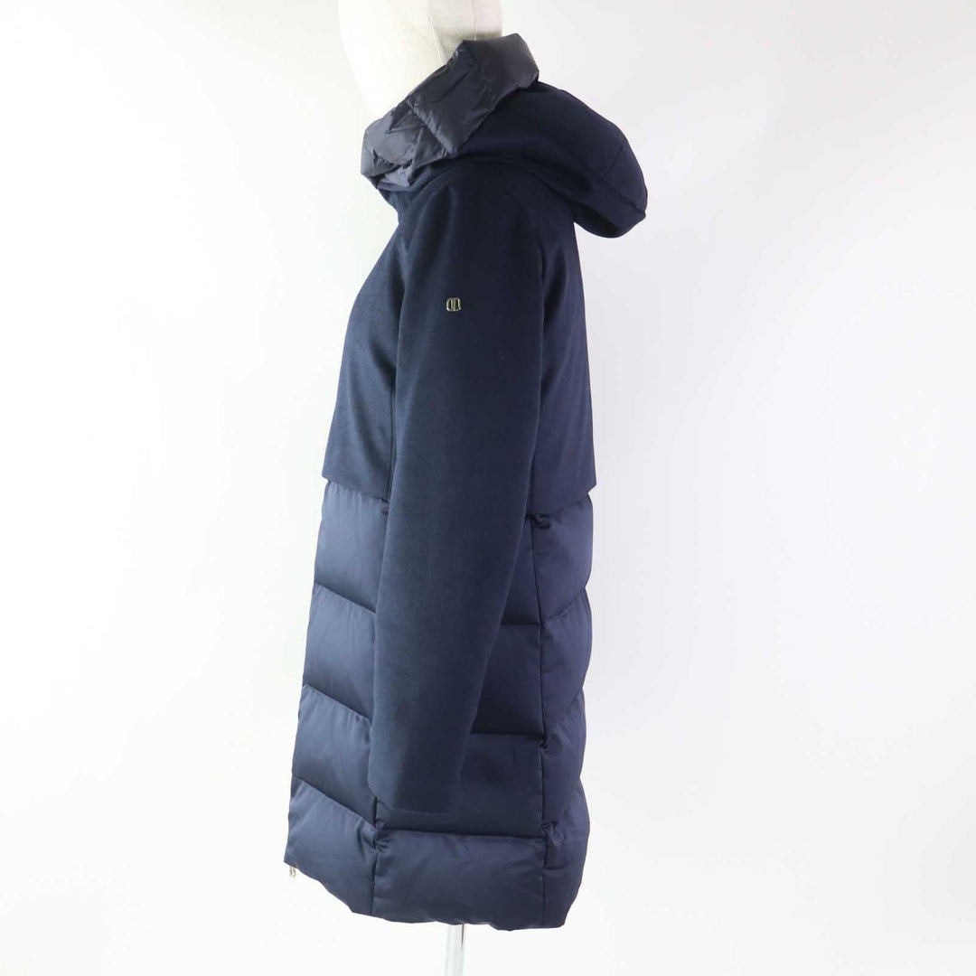 DUNO down coat Outer material: 42% wool, Outer material: 40% rayon, Outer material: 18% polyester, Outer material: 100% polyester, Lining: 100% nylon Navy BALLON Women 40 Used Authentic