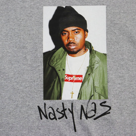 Supreme Short sleeve T-shirt Main: 100% cotton gray Nas Tee mens L Used Authentic