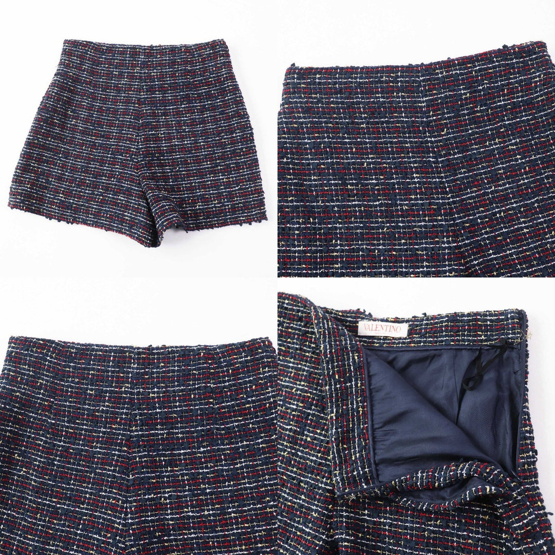 VALENTINO setup Leather: Sheepskin, Outer: 67% cotton, Outer: 24% nylon, Outer: 5% acrylic, Outer: 4% metal fiber, PT Lining: 63% rayon, 37% silk Navy multi Women (Top) 38, (Bottom) 40 Used Authentic