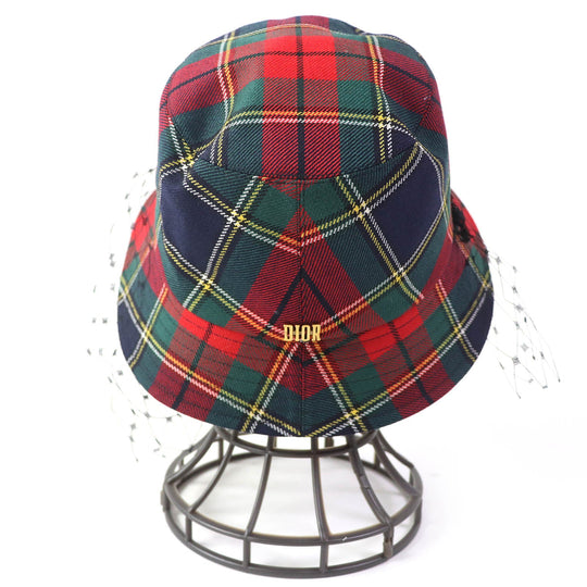 Christian Dior hat 95TDD923G107 Outer: 100% wool, Lining: 100% cotton, Trim: 100% nylon Red navy green Women 58 Used Authentic