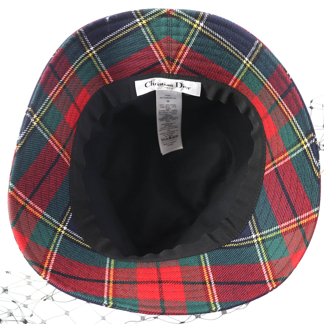 Christian Dior hat 95TDD923G107 Outer: 100% wool, Lining: 100% cotton, Trim: 100% nylon Red navy green Women 58 Used Authentic