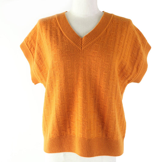 HERMES Short sleeve knit 3E2639DB Main: 100% wool, Part: 90% wool, Part: 10% nylon Orange Women 34 Used Authentic
