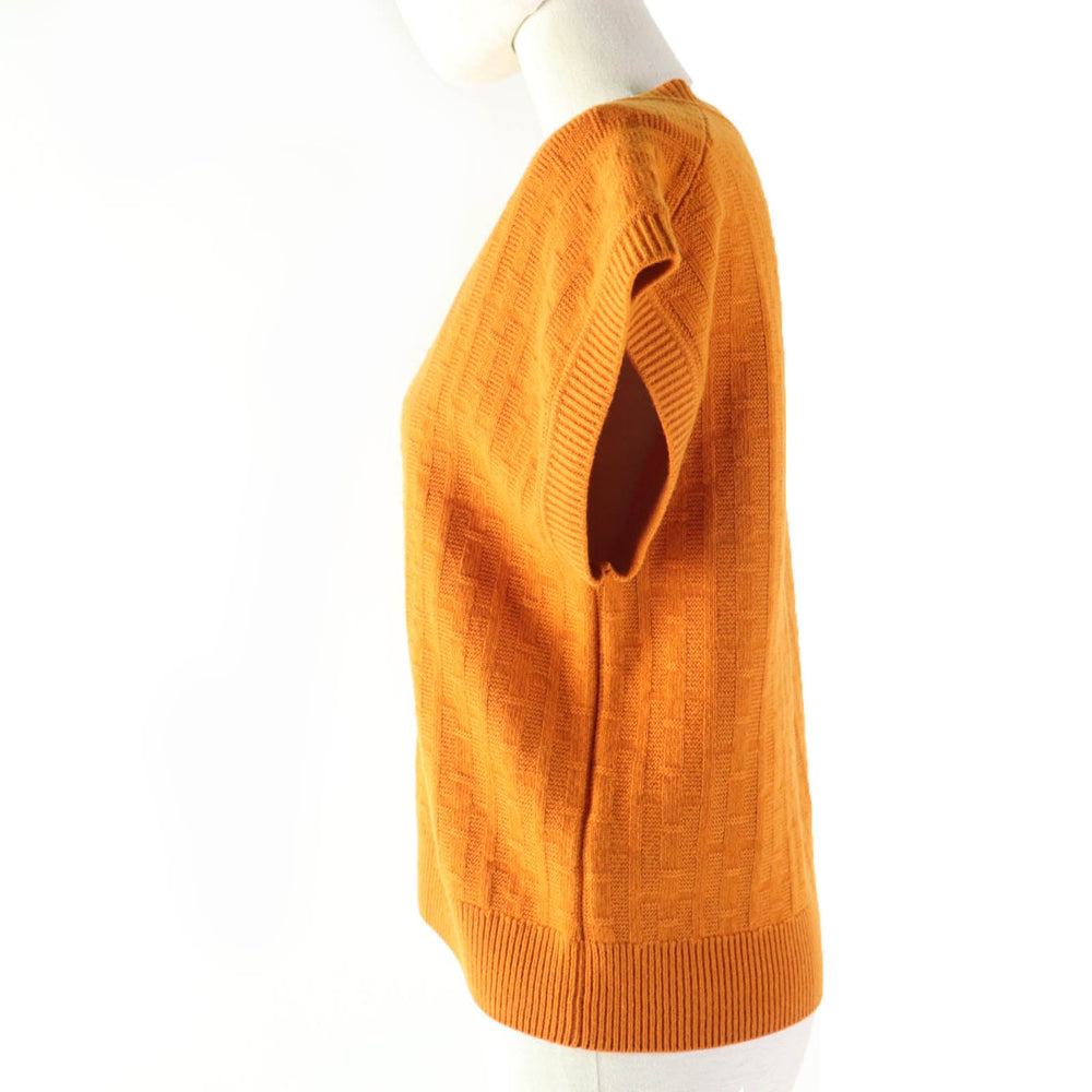 HERMES Short sleeve knit 3E2639DB Main: 100% wool, Part: 90% wool, Part: 10% nylon Orange Women 34 Used Authentic