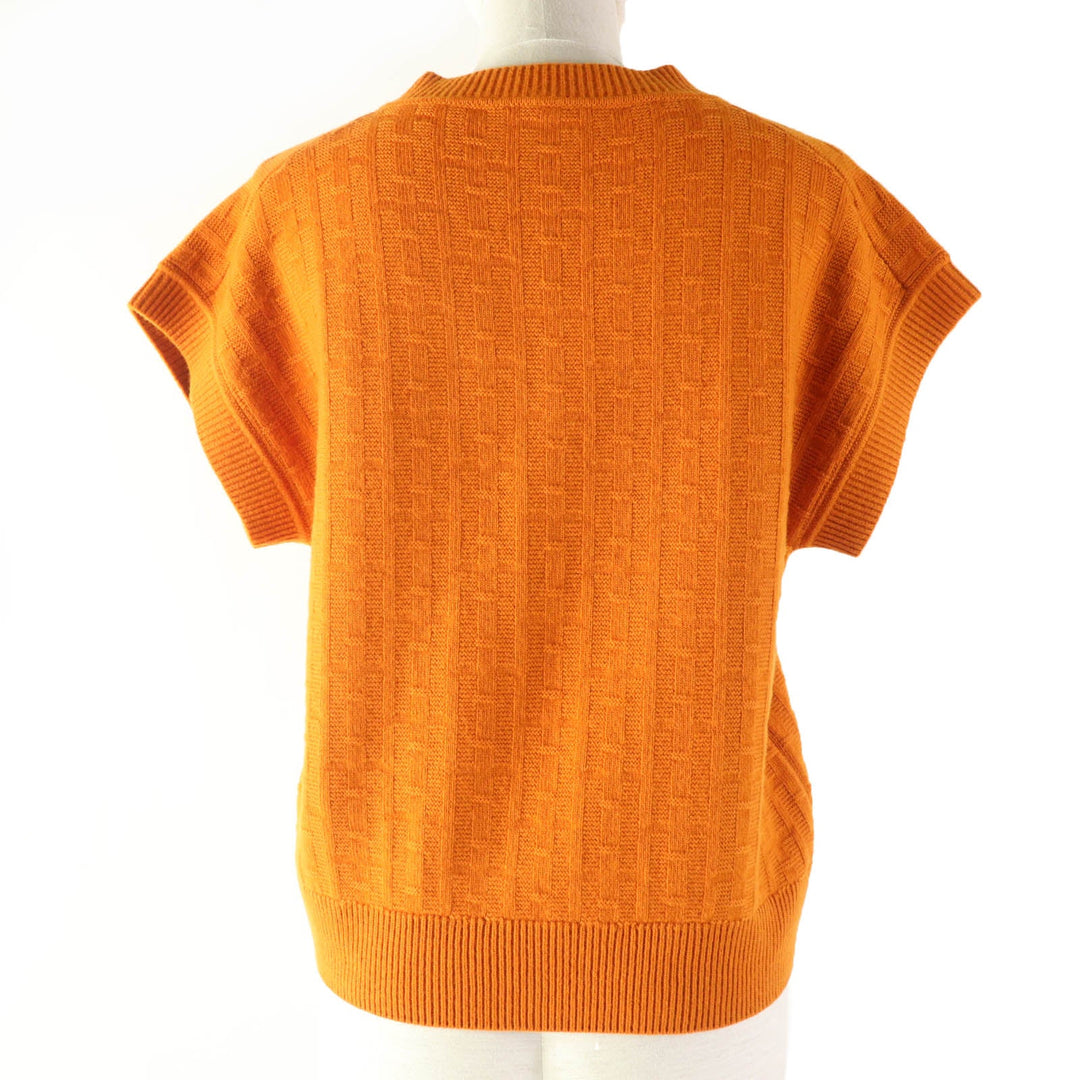 HERMES Short sleeve knit 3E2639DB Main: 100% wool, Part: 90% wool, Part: 10% nylon Orange Women 34 Used Authentic