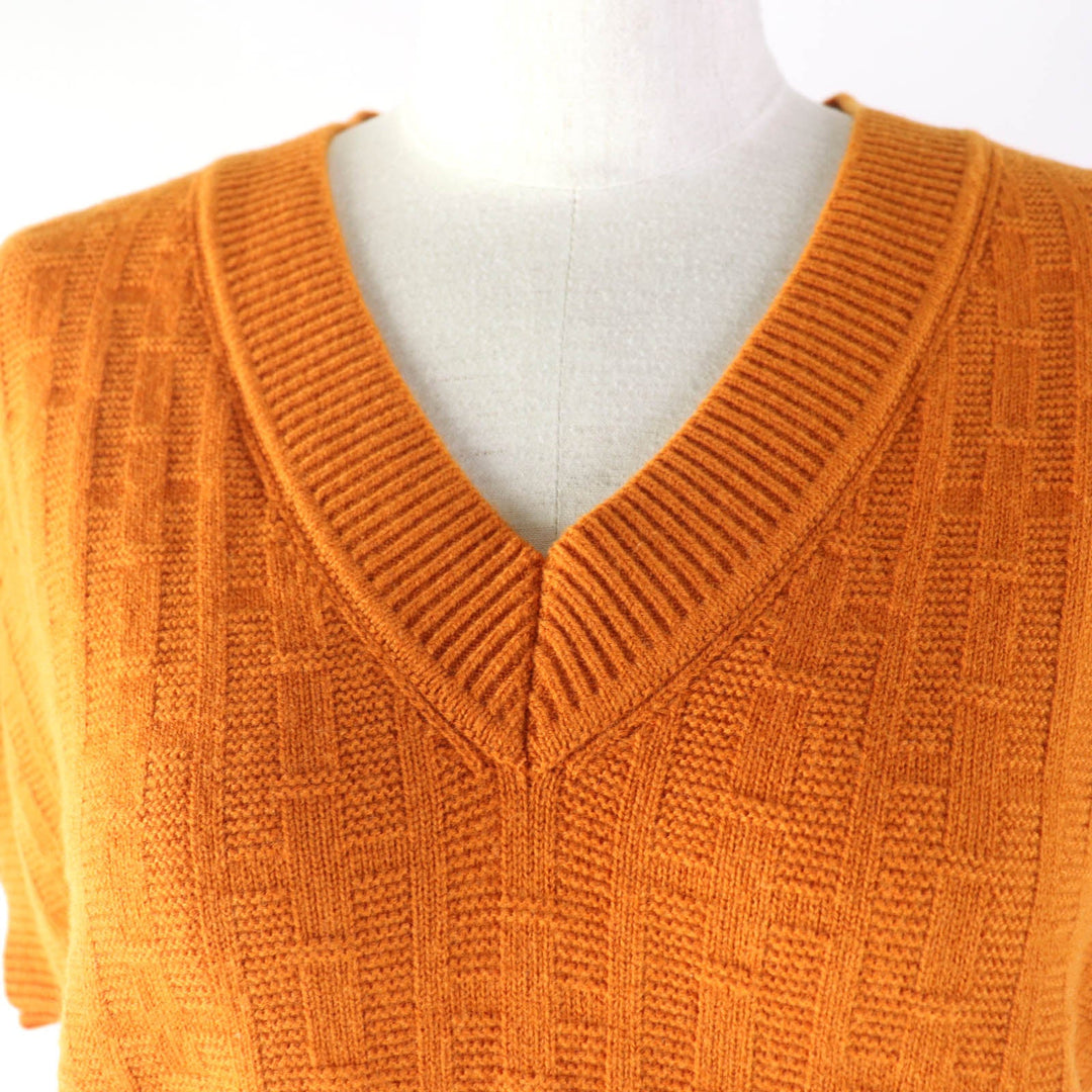 HERMES Short sleeve knit 3E2639DB Main: 100% wool, Part: 90% wool, Part: 10% nylon Orange Women 34 Used Authentic
