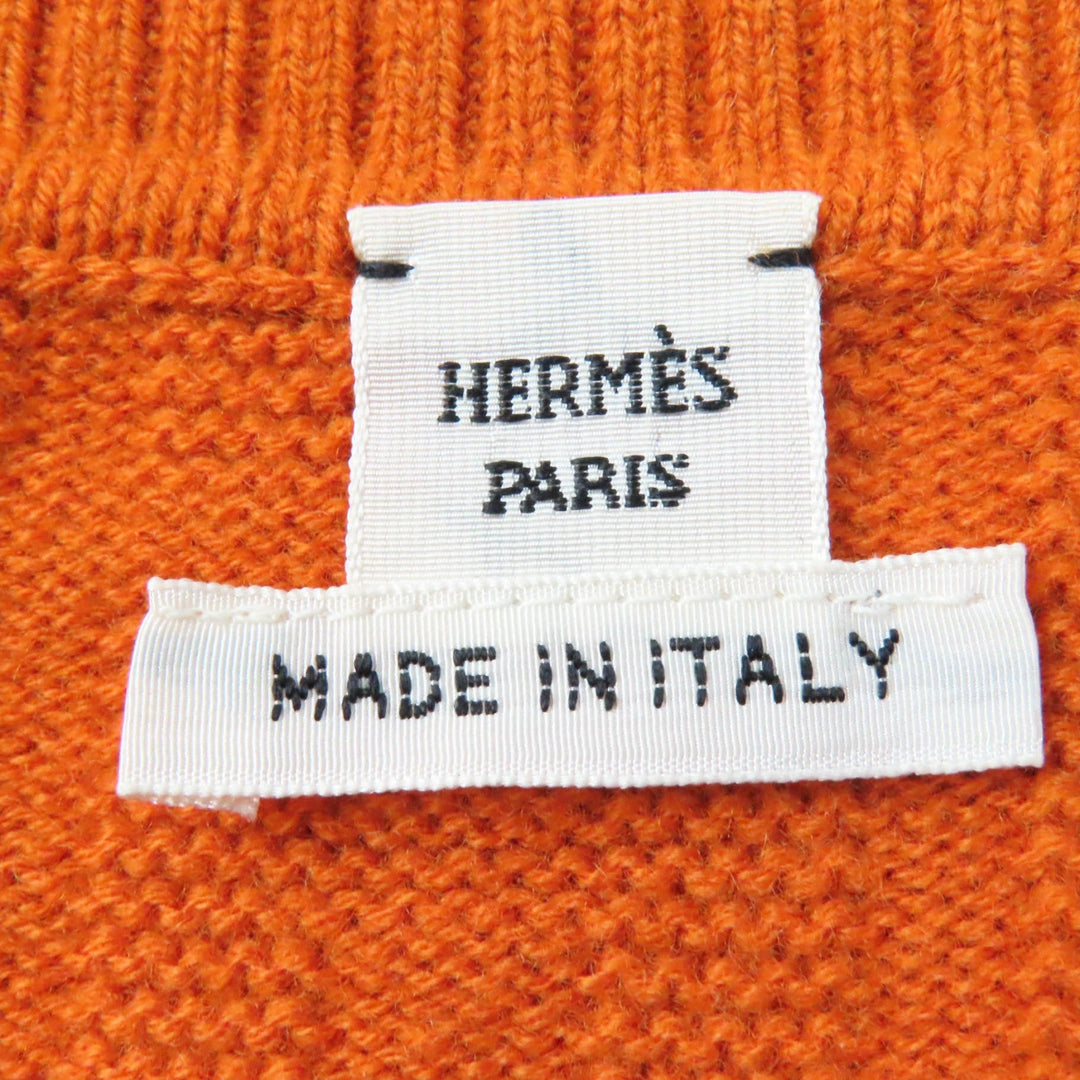 HERMES Short sleeve knit 3E2639DB Main: 100% wool, Part: 90% wool, Part: 10% nylon Orange Women 34 Used Authentic