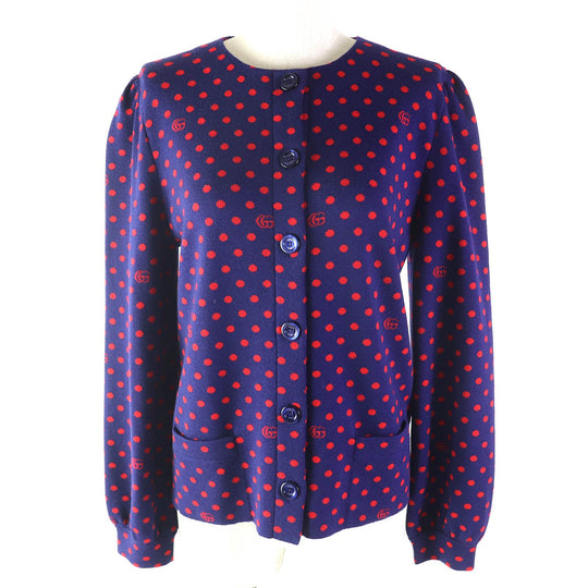 GUCCI cardigan 623609 Main: 100% wool Navy red Women S Used Authentic