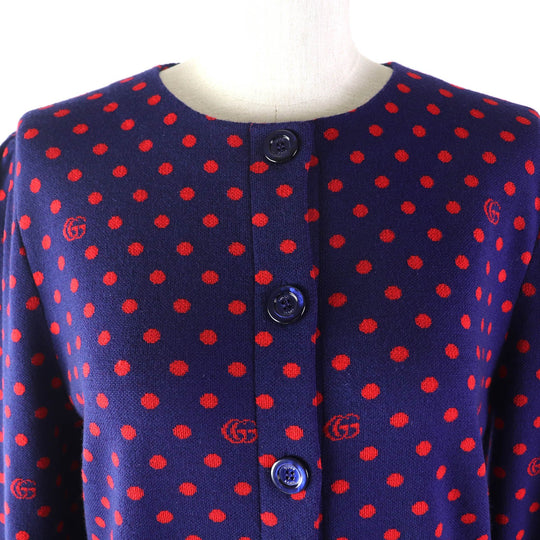 GUCCI cardigan 623609 Main: 100% wool Navy red Women S Used Authentic
