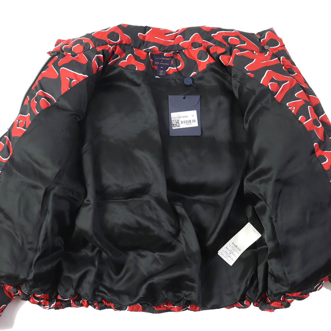 LOUIS VUITTON Down jacket 1A8B3X Outer: 100% polyester, Lining: 53% rayon, Lining: 47% cupra, Filling: down, Filling: feathers Red Black type Women 36 Used Authentic