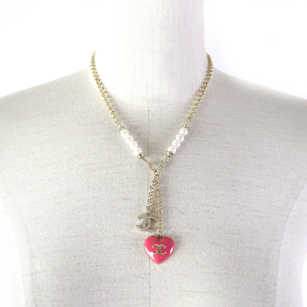 CHANEL Necklace C23P Gold Plated, Faux Pearl, Rhinestone Gold pink Women Used Authentic
