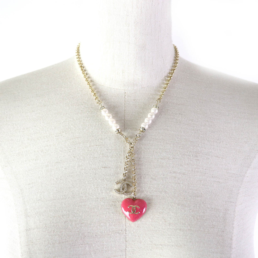 CHANEL Necklace C23P Gold Plated, Faux Pearl, Rhinestone Gold pink Women Used Authentic