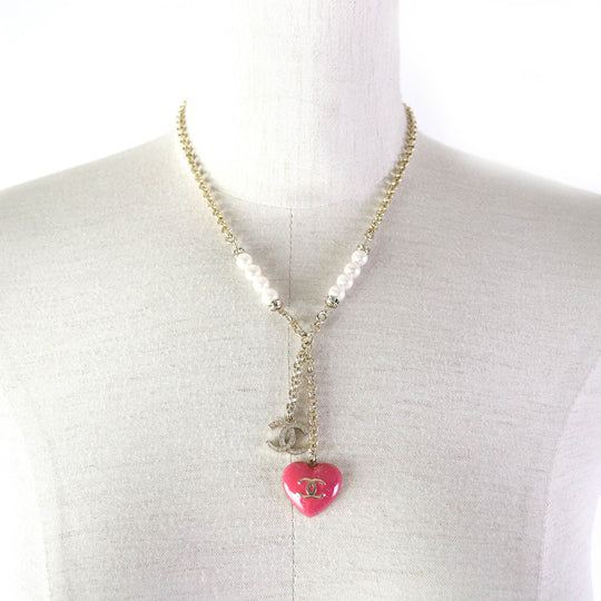 CHANEL Necklace C23P Gold Plated, Faux Pearl, Rhinestone Gold pink Women Used Authentic