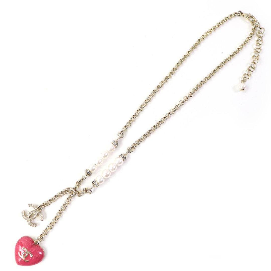 CHANEL Necklace C23P Gold Plated, Faux Pearl, Rhinestone Gold pink Women Used Authentic