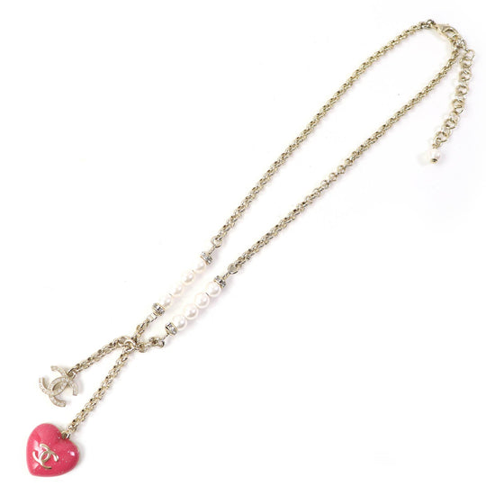 CHANEL Necklace C23P Gold Plated, Faux Pearl, Rhinestone Gold pink Women Used Authentic