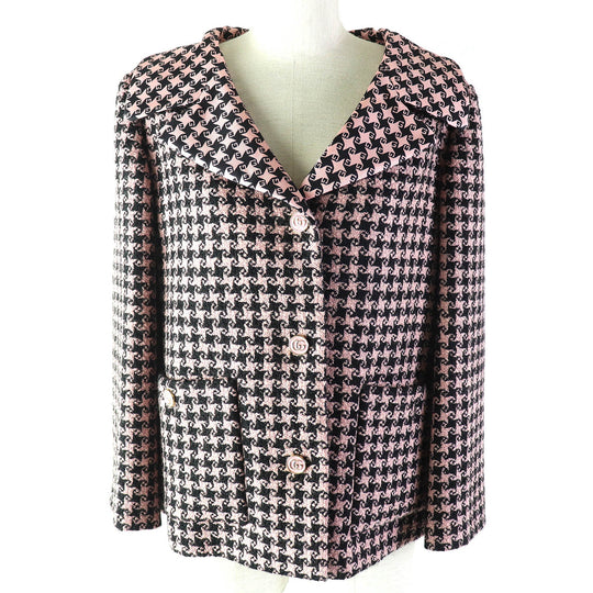 GUCCI Jacket 674323 ZAHXM Outer: 90% wool, Outer: 10% nylon, Lining: 100% silk Pink black Women 36 Used Authentic