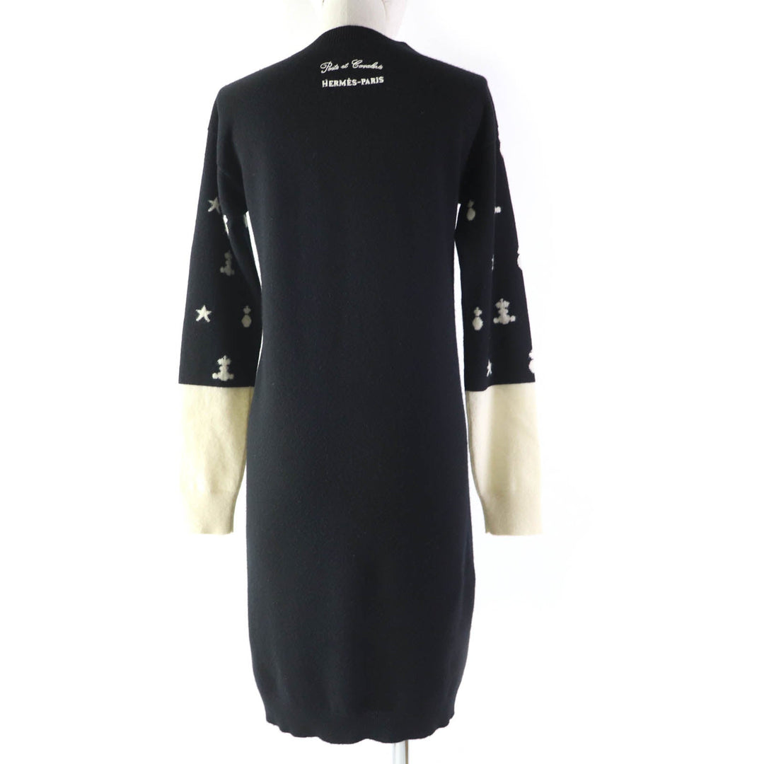 HERMES one piece Main: 100% cashmere, part: 83% rayon, part: 17% polyester Black Ivory Poste et Cavalerie Sabre Bag Women 34 Used Authentic