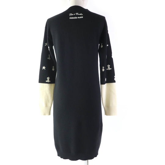 HERMES one piece Main: 100% cashmere, part: 83% rayon, part: 17% polyester Black Ivory Poste et Cavalerie Sabre Bag Women 34 Used Authentic