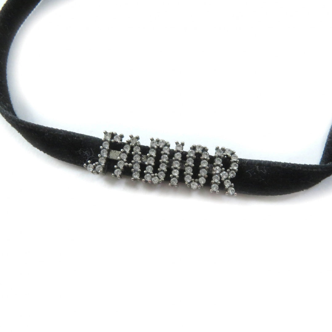 Christian Dior choker Metal, Velour Black Silver Rhinestone logo Women Used Authentic