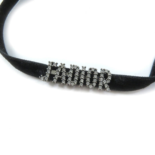 Christian Dior choker Metal, Velour Black Silver Rhinestone logo Women Used Authentic
