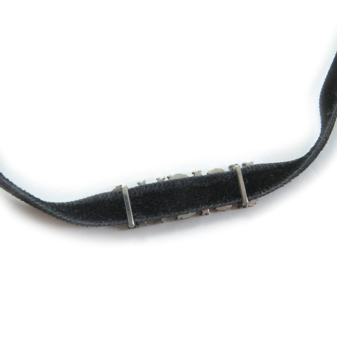 Christian Dior choker Metal, Velour Black Silver Rhinestone logo Women Used Authentic