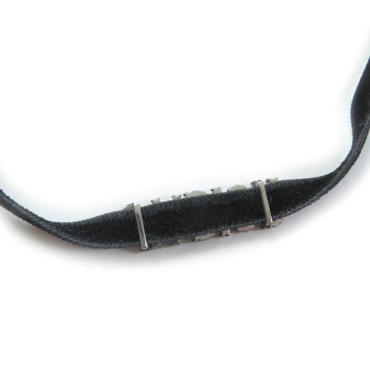 Christian Dior choker Metal, Velour Black Silver Rhinestone logo Women Used Authentic