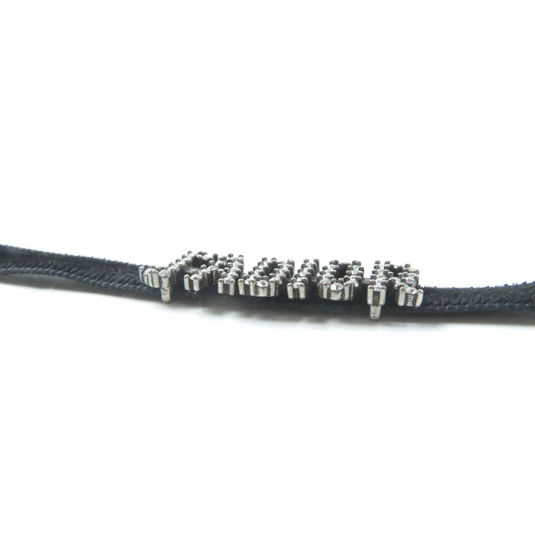 Christian Dior choker Metal, Velour Black Silver Rhinestone logo Women Used Authentic