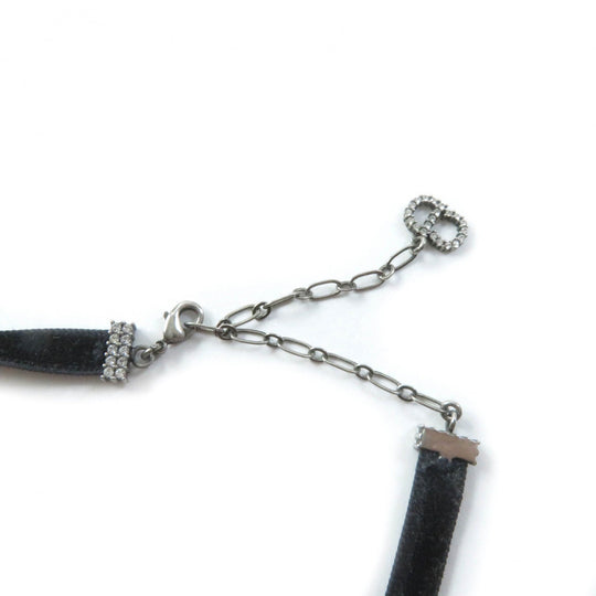 Christian Dior choker Metal, Velour Black Silver Rhinestone logo Women Used Authentic