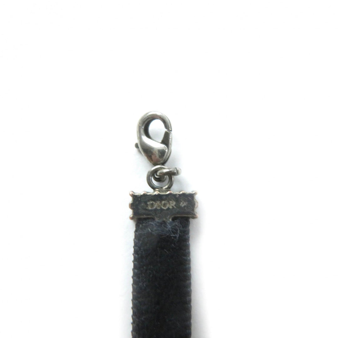 Christian Dior choker Metal, Velour Black Silver Rhinestone logo Women Used Authentic