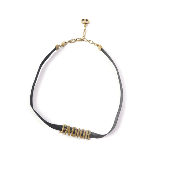 Christian Dior choker Gold Plated , Fabric Black bronze Women Used Authentic