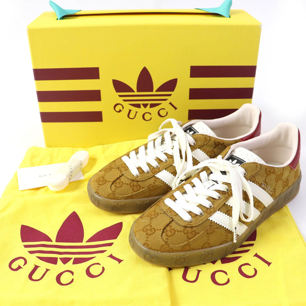 GUCCI Low cut sneakers 707868 HQ7086 GG canvas Beige brown Gazelle Women Used Authentic
