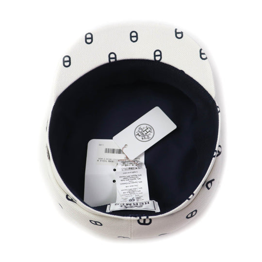 HERMES Casquette Outer: 98% cotton, Outer: 2% polyurethane, Lining: 54% cotton, Lining: 46% silk, Lining trim: 56% cotton, 44% rayon White navy Vauban Women 56 Used Authentic