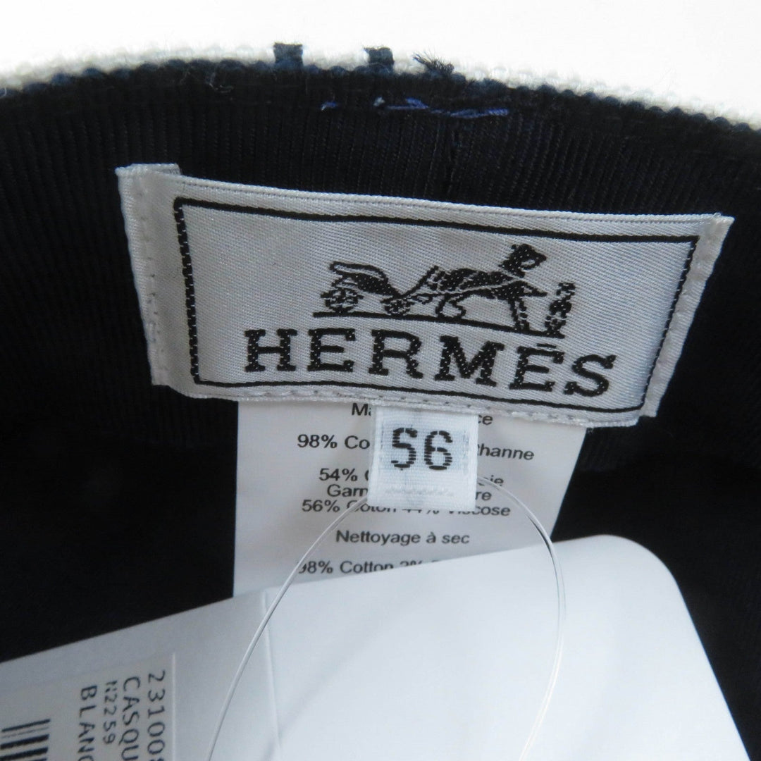 HERMES Casquette Outer: 98% cotton, Outer: 2% polyurethane, Lining: 54% cotton, Lining: 46% silk, Lining trim: 56% cotton, 44% rayon White navy Vauban Women 56 Used Authentic