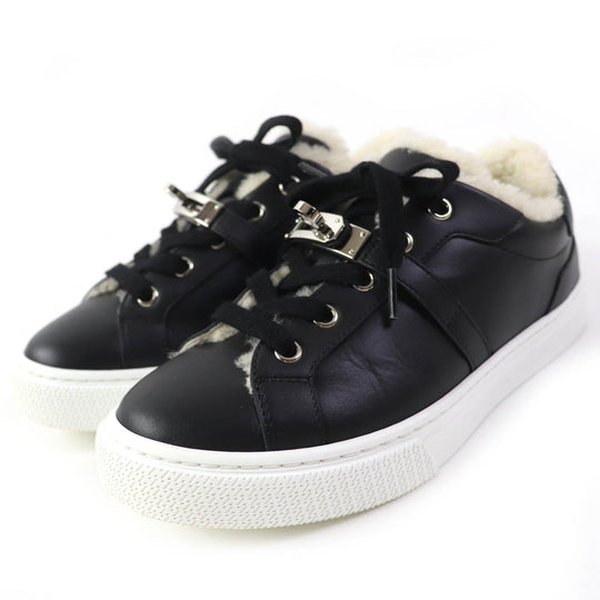 HERMES sneakers Sheepskin black Day Women 35.5 Used Authentic