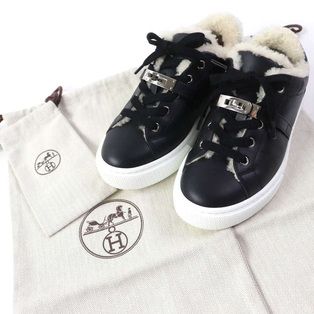 HERMES sneakers Sheepskin black Day Women 35.5 Used Authentic