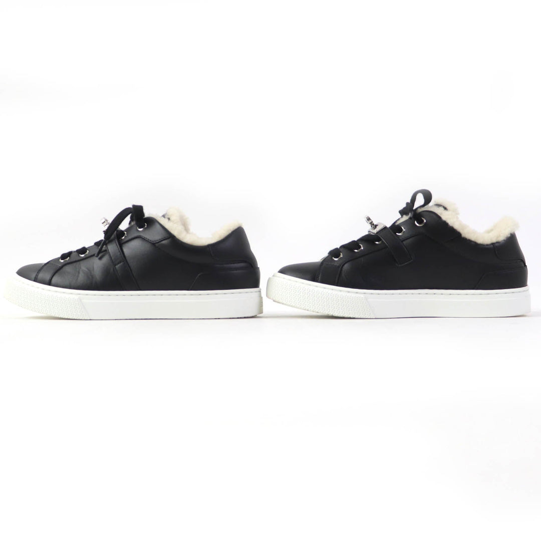 HERMES sneakers Sheepskin black Day Women 35.5 Used Authentic