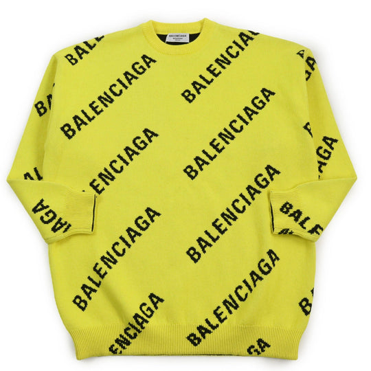 BALENCIAGA sweater 657528 Outer material: 53% cotton, 22% wool, 22% polyester, 2% nylon, 1% polyurethane Yellow black WARDROBE mens XS Used Authentic