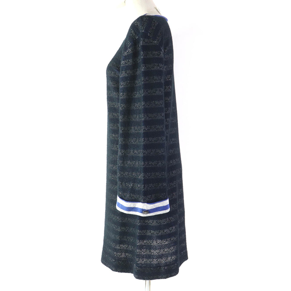CHANEL one piece P47677 Main: 49% cotton, Main: 26% rayon, Main: 25% silk Navy Women 40 Used Authentic