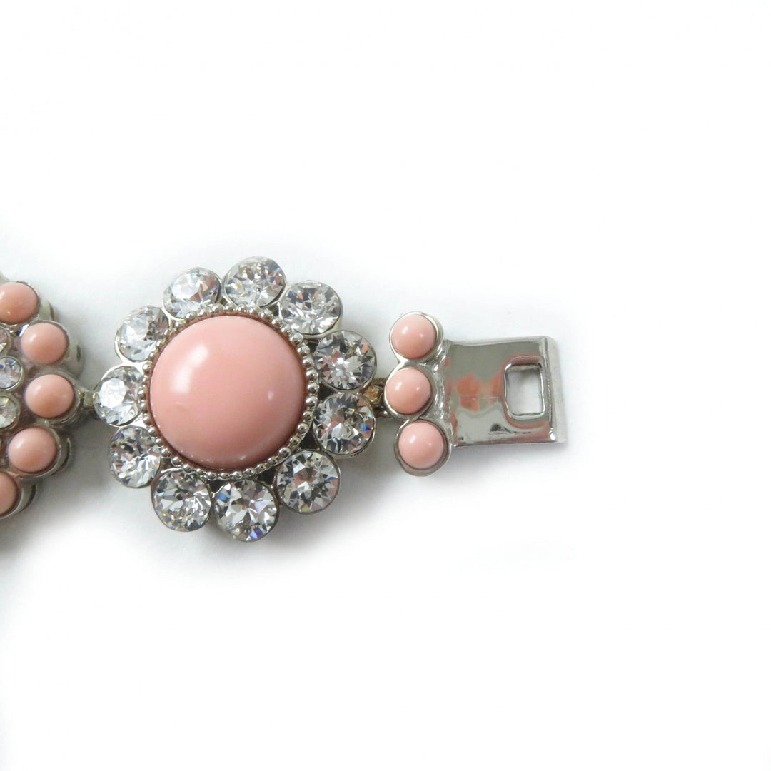 MIUMIU bracelet Plating , Rhinestones , Natural Stones Pink Silver Bijou floral motif Women Used Authentic