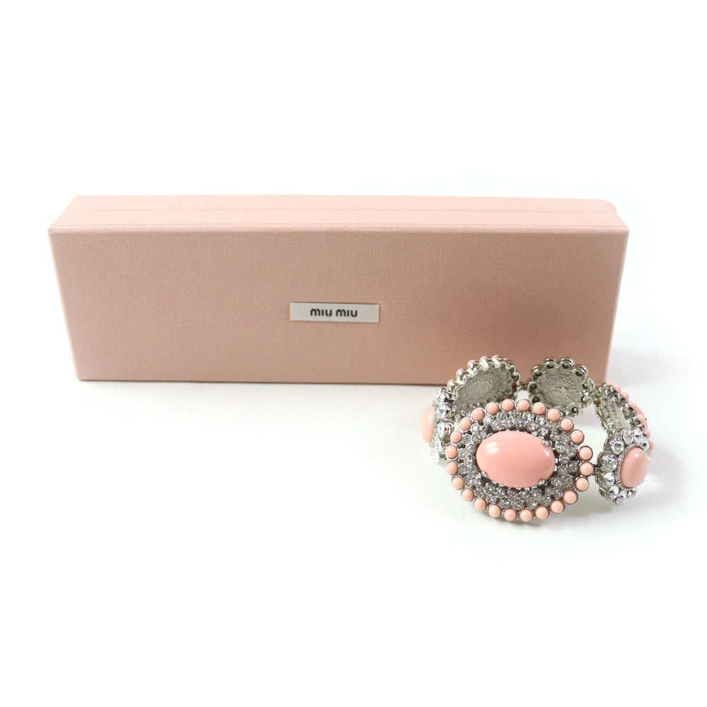 MIUMIU bracelet Plating , Rhinestones , Natural Stones Pink Silver Bijou floral motif Women Used Authentic